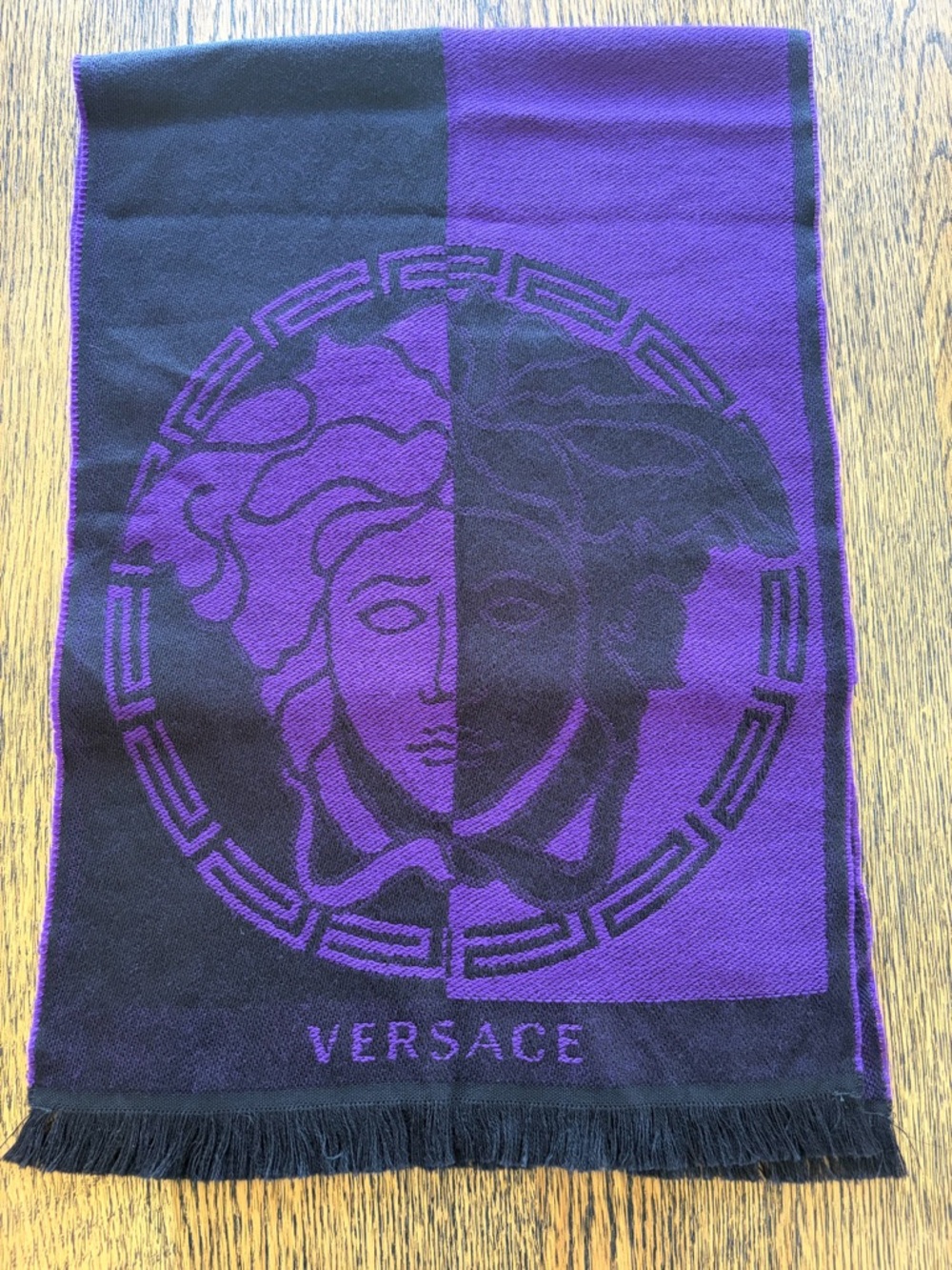 Versace Black & Purple Medusa Jacquard Scarf